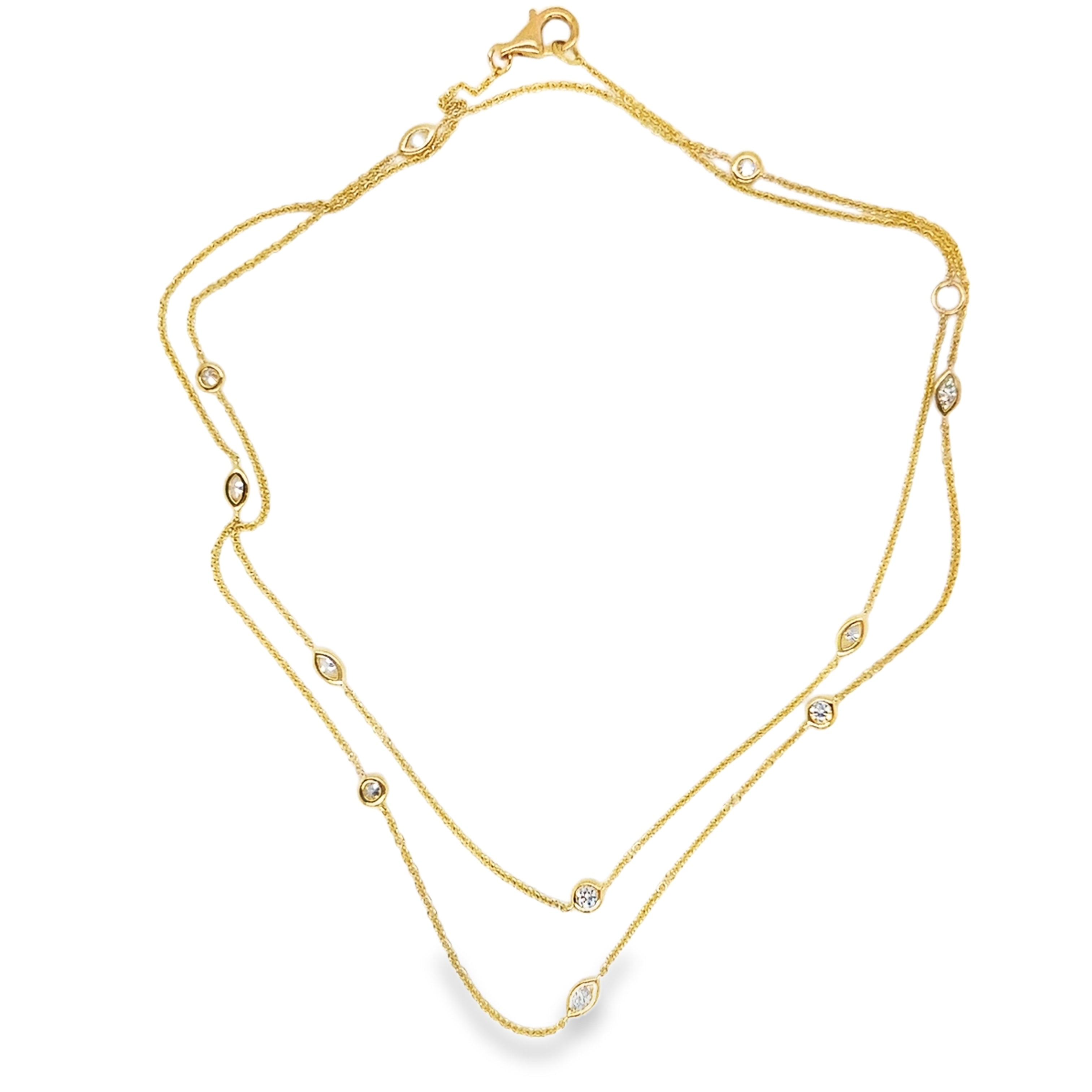 Diamond set yellow gold chain with marquise and round brilliant diamonds