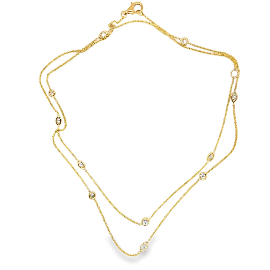Diamond set yellow gold chain with marquise and round brilliant diamonds