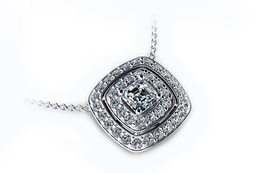18 Carat White Gold Pendant set with Cushion Cut and Round Brilliant Diamonds. - ForeverJewels Design Studio 8