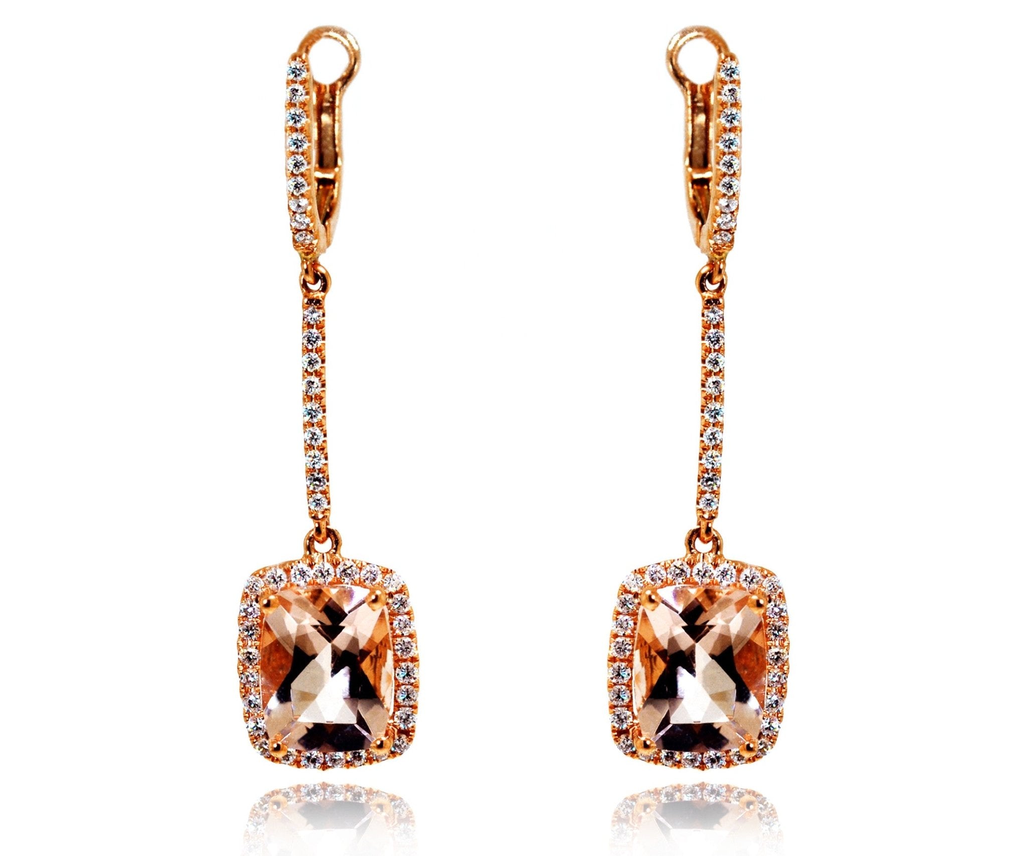 18ct Rose Gold Cushion cut morganite earrings with a halo of diamonds - ForeverJewels Design Studio 8