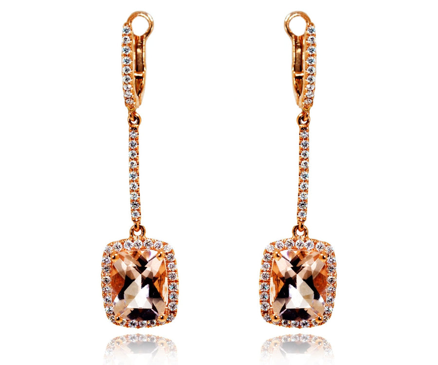 18ct Rose Gold Cushion cut morganite earrings with a halo of diamonds - ForeverJewels Design Studio 8