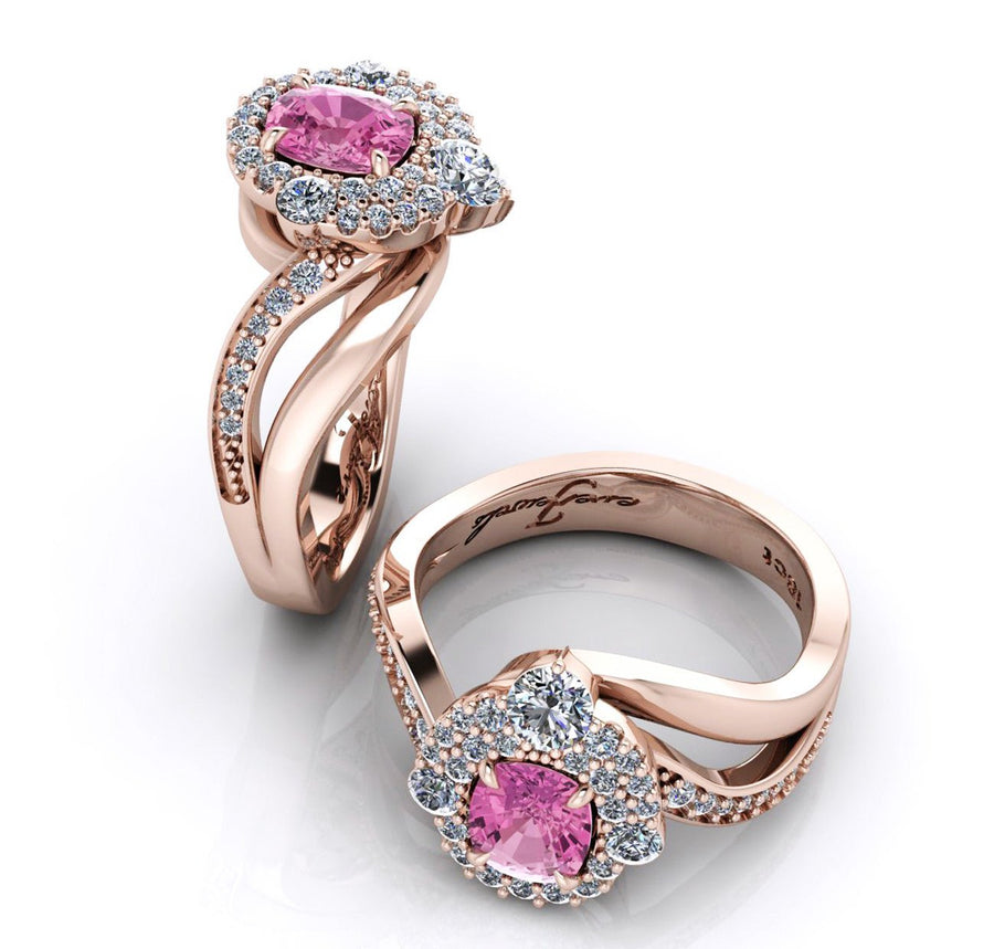 18ct Rose gold cushion cut pink spinel with a halo of pave diamonds - ForeverJewels Design Studio 8