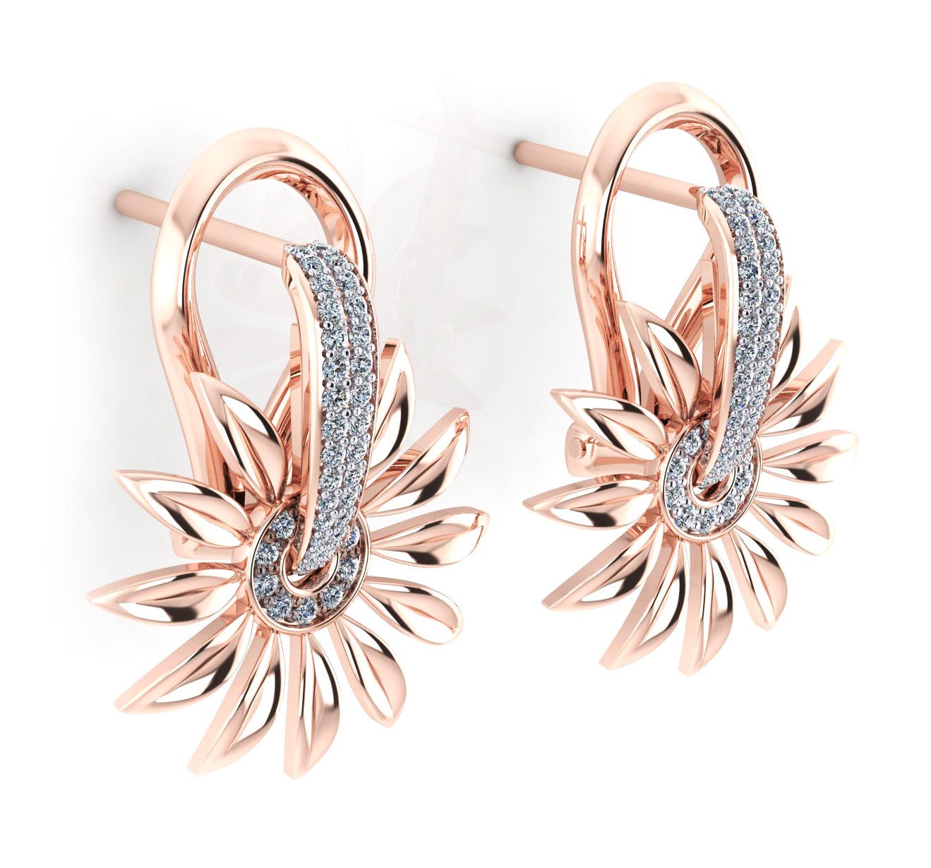 18ct Rose gold diamond pave flower earrings - ForeverJewels Design Studio 8