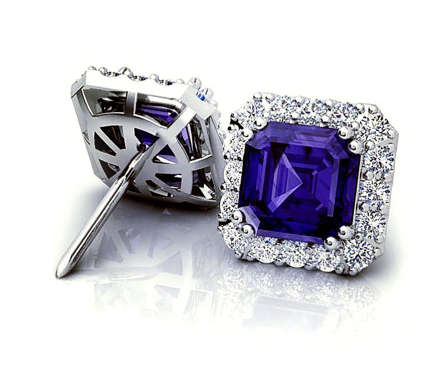 18ct square octagonal cut tanzanite earrings with a halo of diamonds - ForeverJewels Design Studio 8