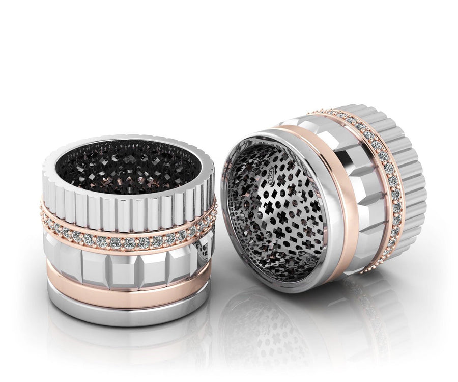 18ct Two Tone Gold Wide Spinning Inset Band with Diamonds - ForeverJewels Design Studio 8