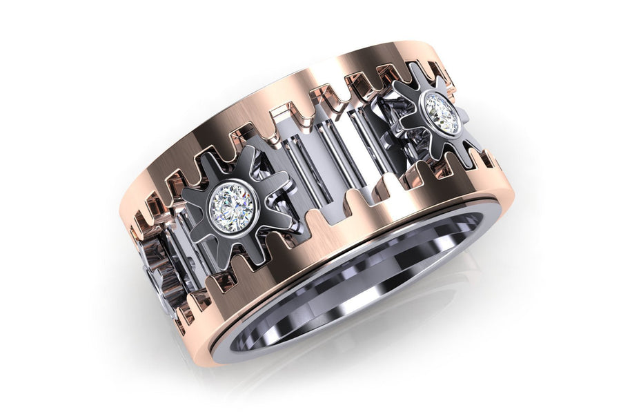 18ct "Wheel of Life" Two Toned Gold Men's Ring - ForeverJewels Design Studio 8
