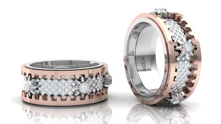 18ct "Wheel of Life" Two Toned Gold Men's Ring - ForeverJewels Design Studio 8