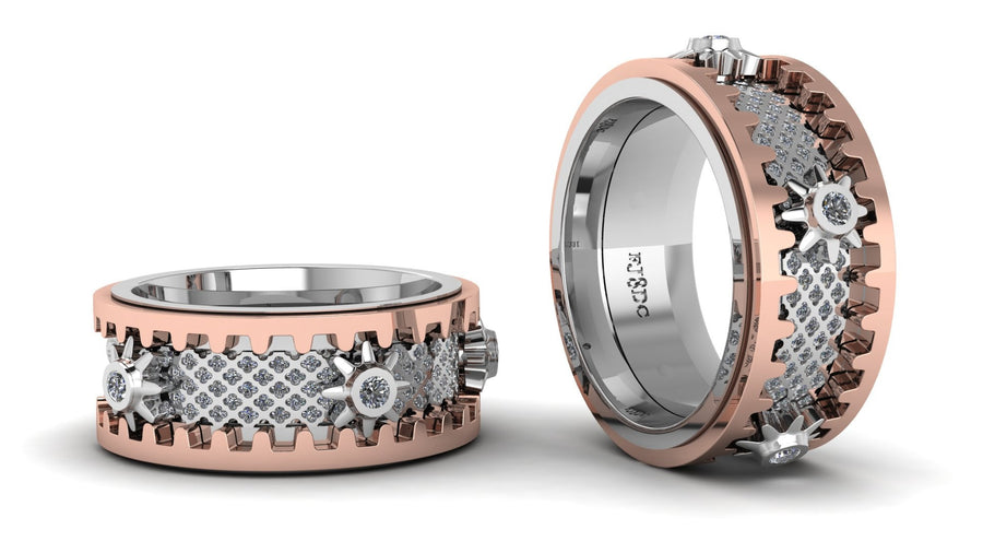 18ct "Wheel of Life" Two Toned Gold Men's Ring - ForeverJewels Design Studio 8