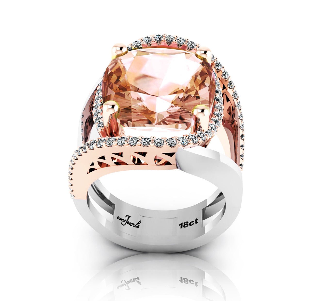 18ct White and rose gold cushion cut morganite dress ring - ForeverJewels Design Studio 8