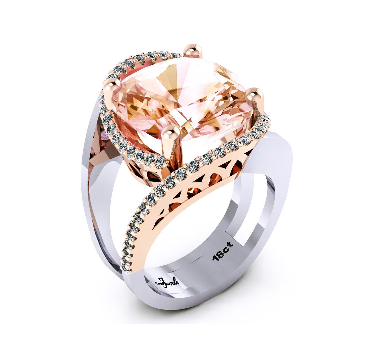 18ct White and rose gold cushion cut morganite dress ring - ForeverJewels Design Studio 8