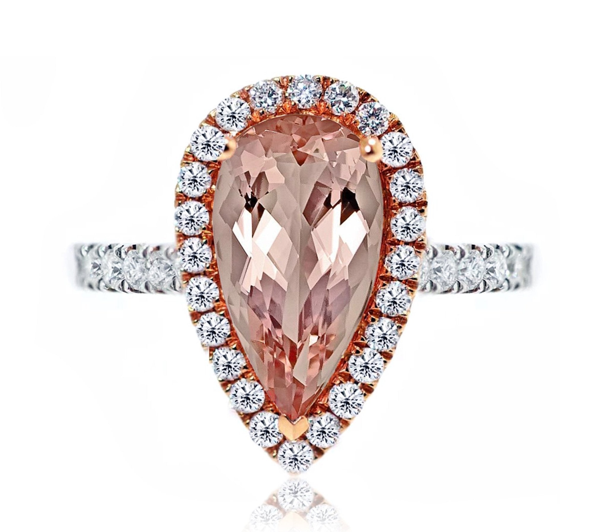 18ct White and rose gold pear cut morganite diamond halo ring - ForeverJewels Design Studio 8