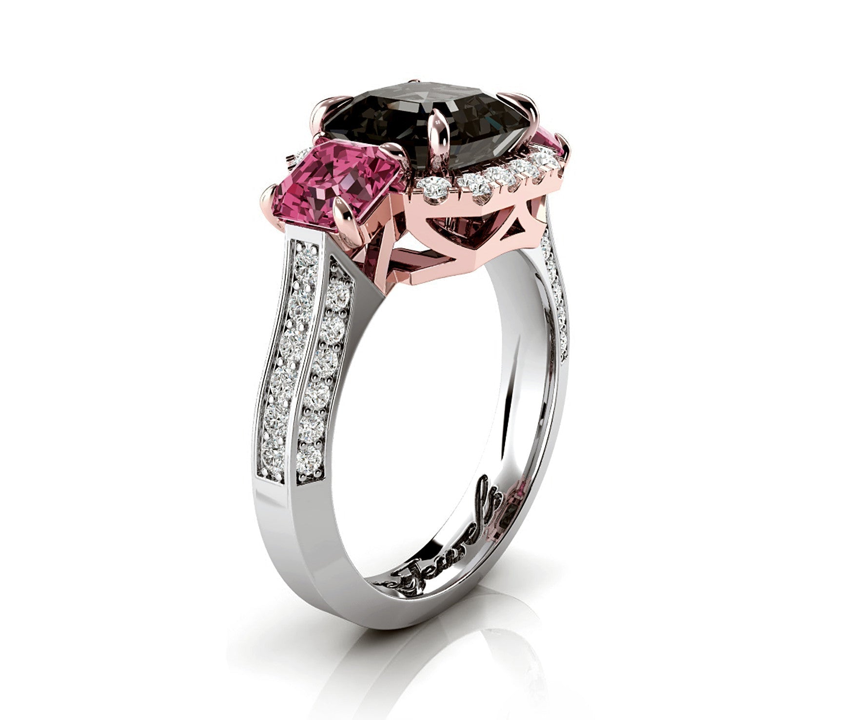 18ct White and rose gold pink and grey spinel Diamond dress ring - ForeverJewels Design Studio 8
