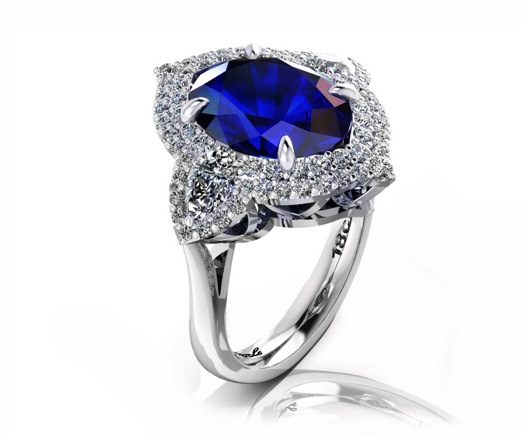 18ct White gold 5ct oval tanzanite dress ring with pave diamonds - ForeverJewels Design Studio 8