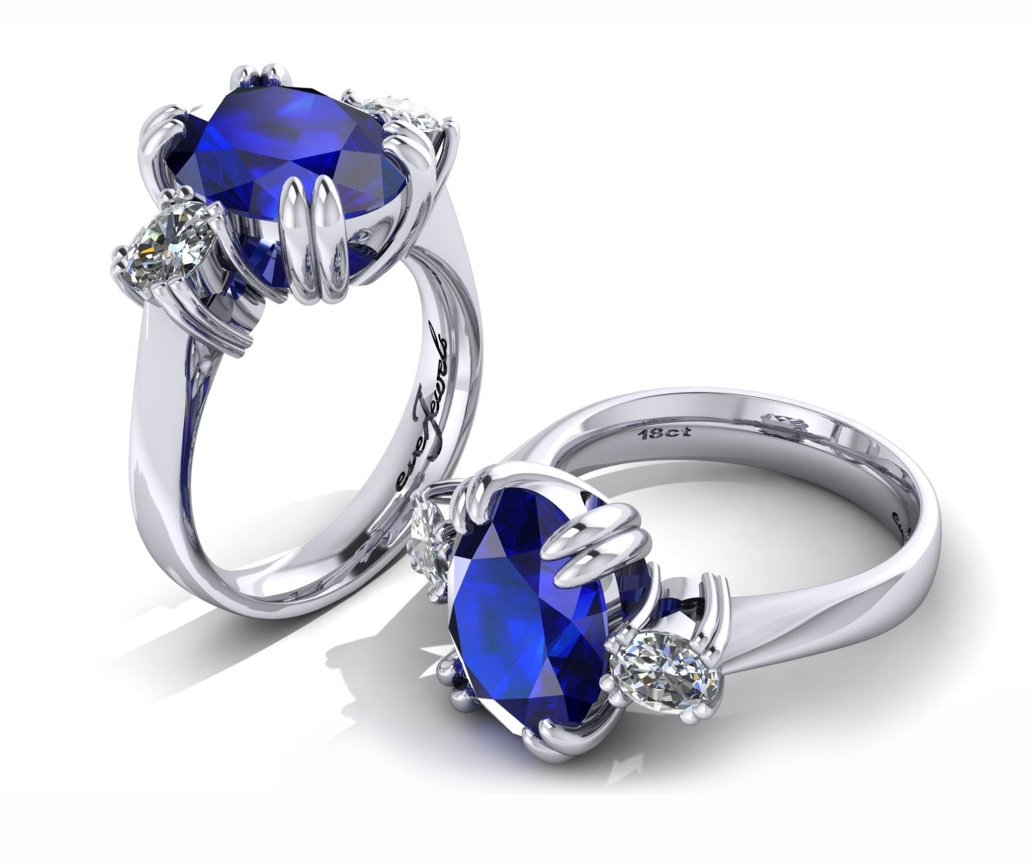 18ct White gold 5ct tanzanite dress ring with oval diamonds - ForeverJewels Design Studio 8