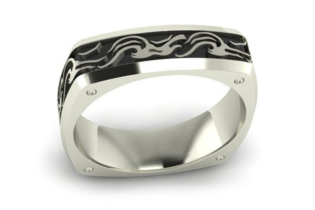 18ct White gold and black rhodium wave design gents ring - ForeverJewels Design Studio 8