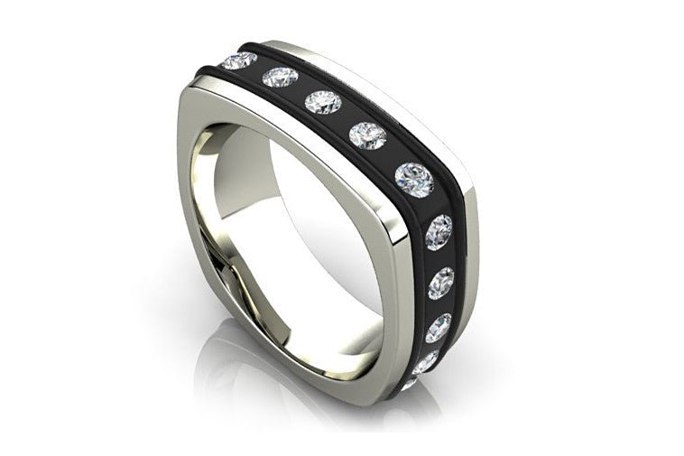 18ct White gold and Onyx gets ring bezel set with round brilliant diamonds - ForeverJewels Design Studio 8