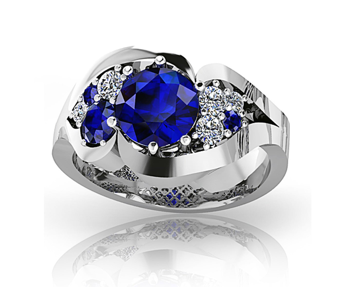 18ct White gold blue sapphire diamond dress ring - ForeverJewels Design Studio 8