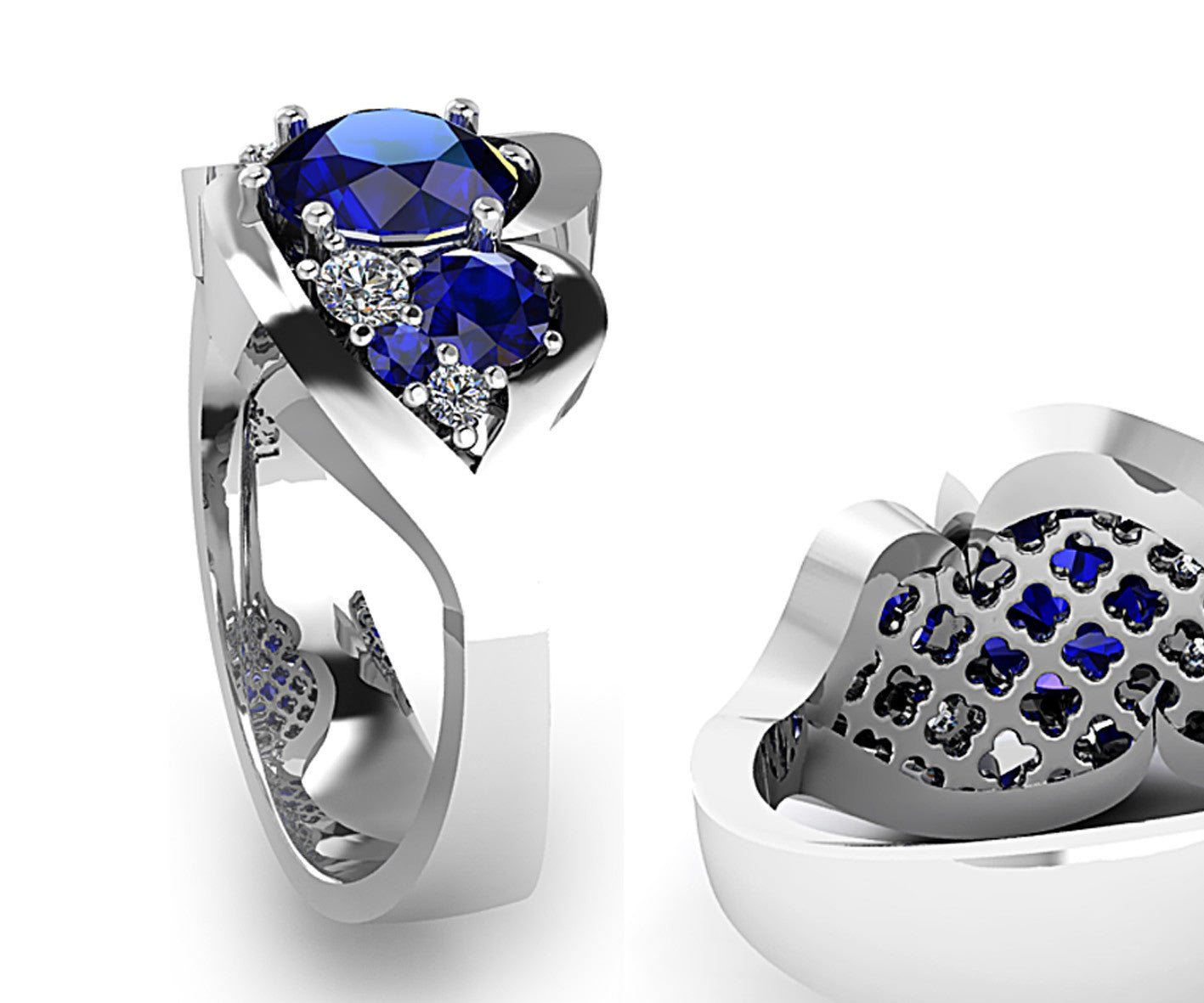 18ct White gold blue sapphire diamond dress ring - ForeverJewels Design Studio 8