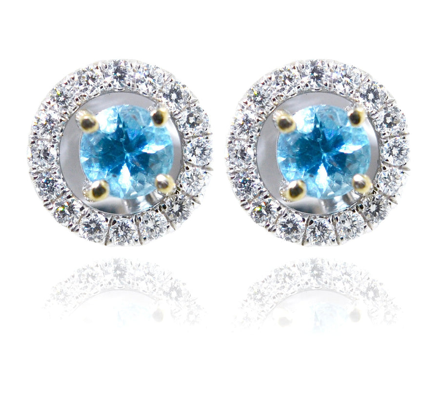18ct White gold blue Topaz diamond halo earrings - ForeverJewels Design Studio 8