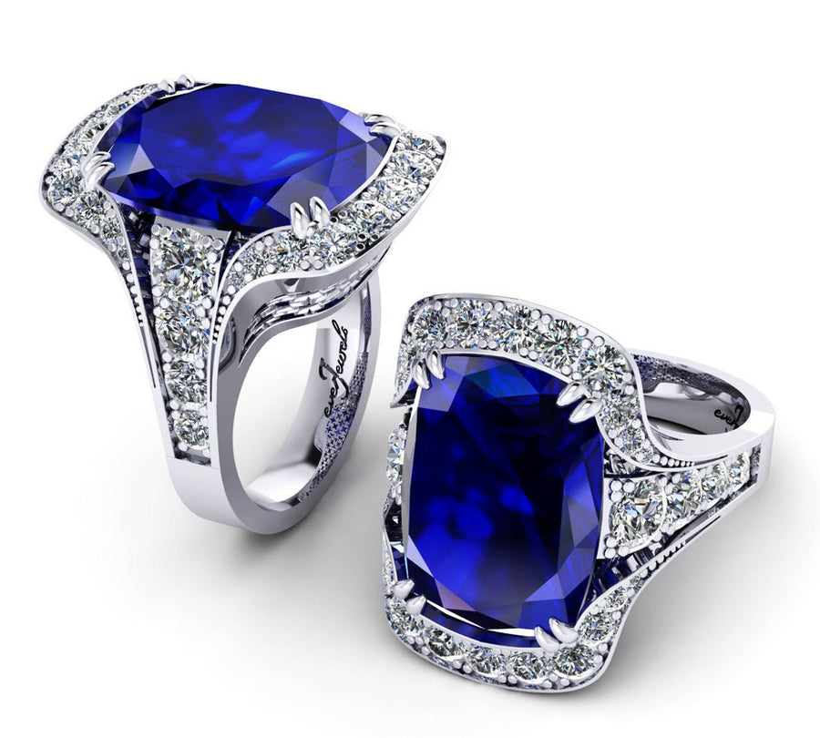 18ct White gold cushion cut 7ct Tanzanite dress ring - ForeverJewels Design Studio 8