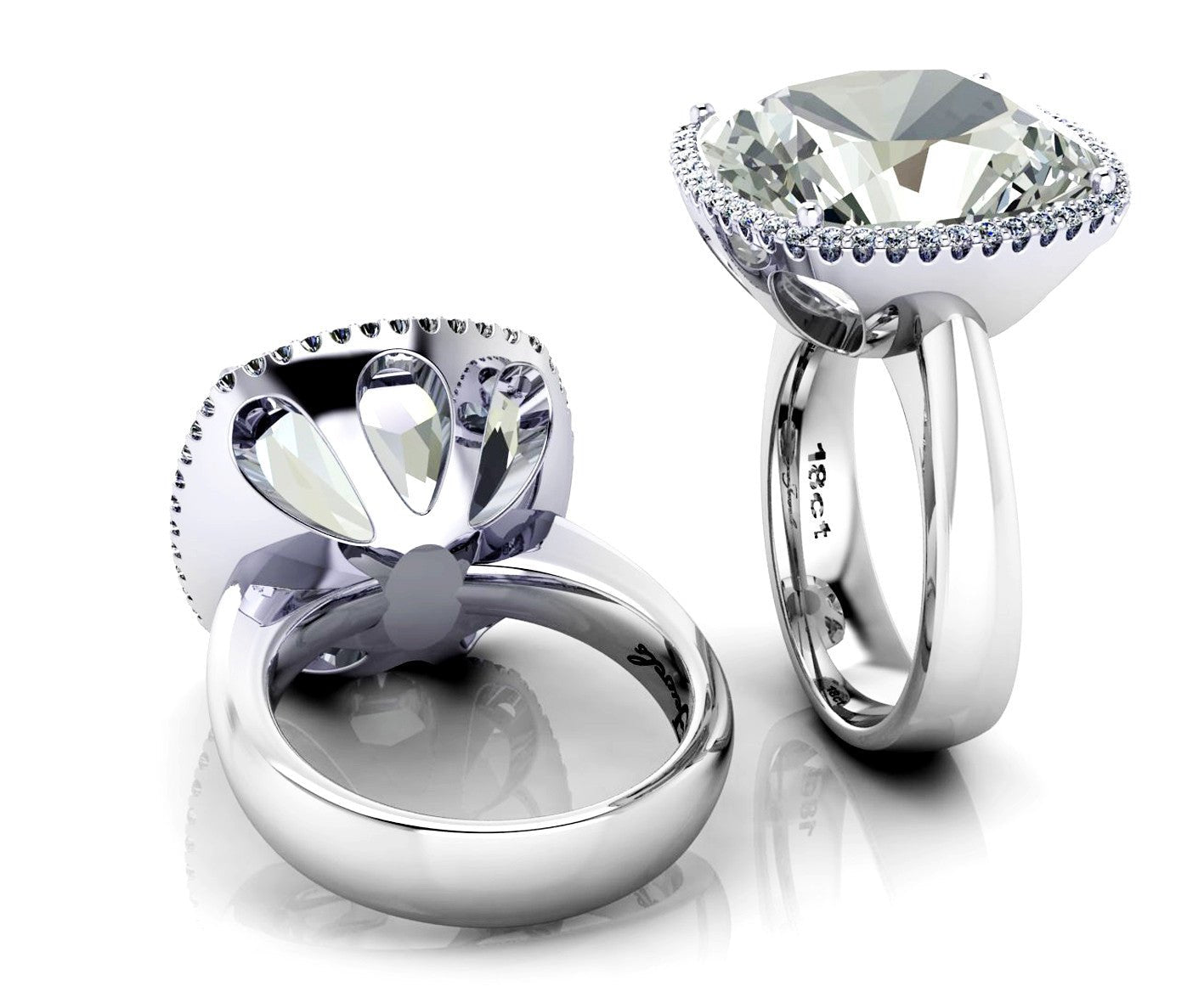 18ct White gold cushion cut aquamarine halo diamond dress ring - ForeverJewels Design Studio 8