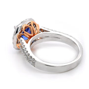 18ct White gold cushion cut tanzanite ring with a halo of diamonds - ForeverJewels Design Studio 8