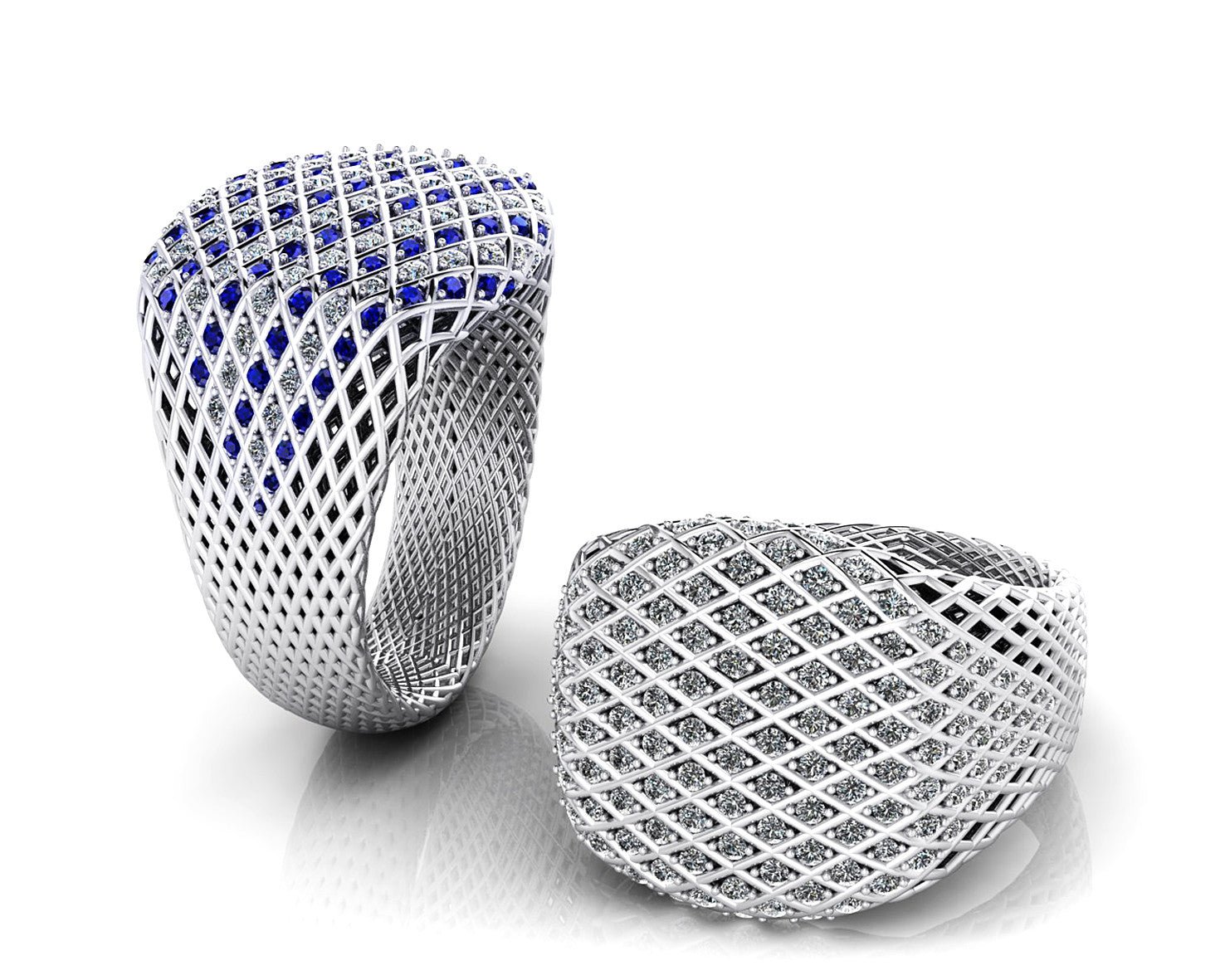 18ct White gold diamond and sapphire signet grid design dress rings - ForeverJewels Design Studio 8