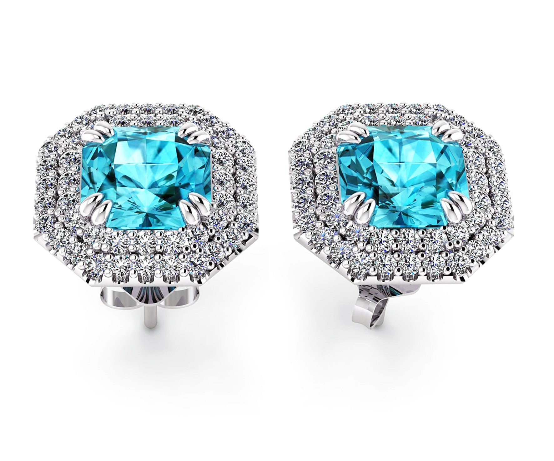 18ct White gold double diamond halo blue zircon stud earrings - ForeverJewels Design Studio 8