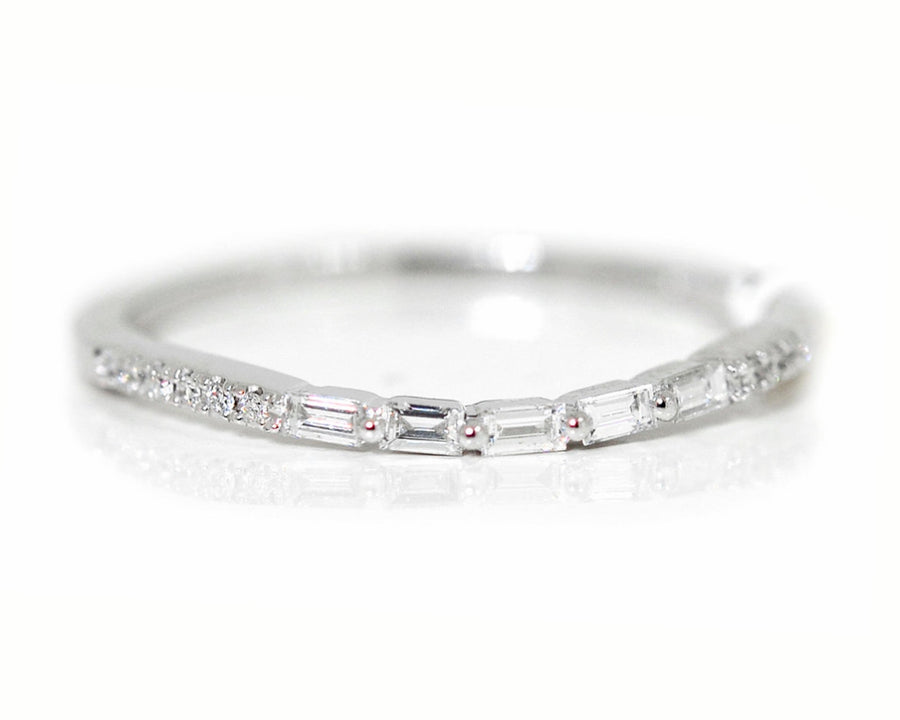 18ct White gold emerald and round brilliant cut diamond wedding band - ForeverJewels Design Studio 8