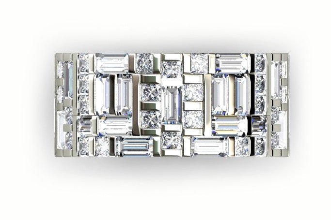 18ct White gold emerald and round brilliant diamond wide ring - ForeverJewels Design Studio 8