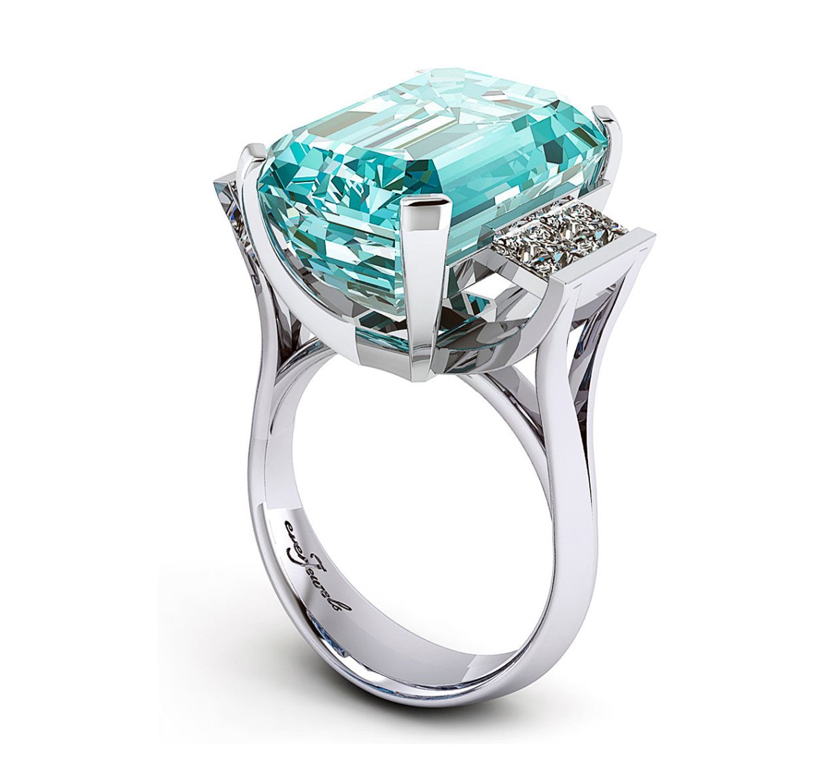 18ct White gold emerald cut aquamarine dress ring with princess diamonds - ForeverJewels Design Studio 8