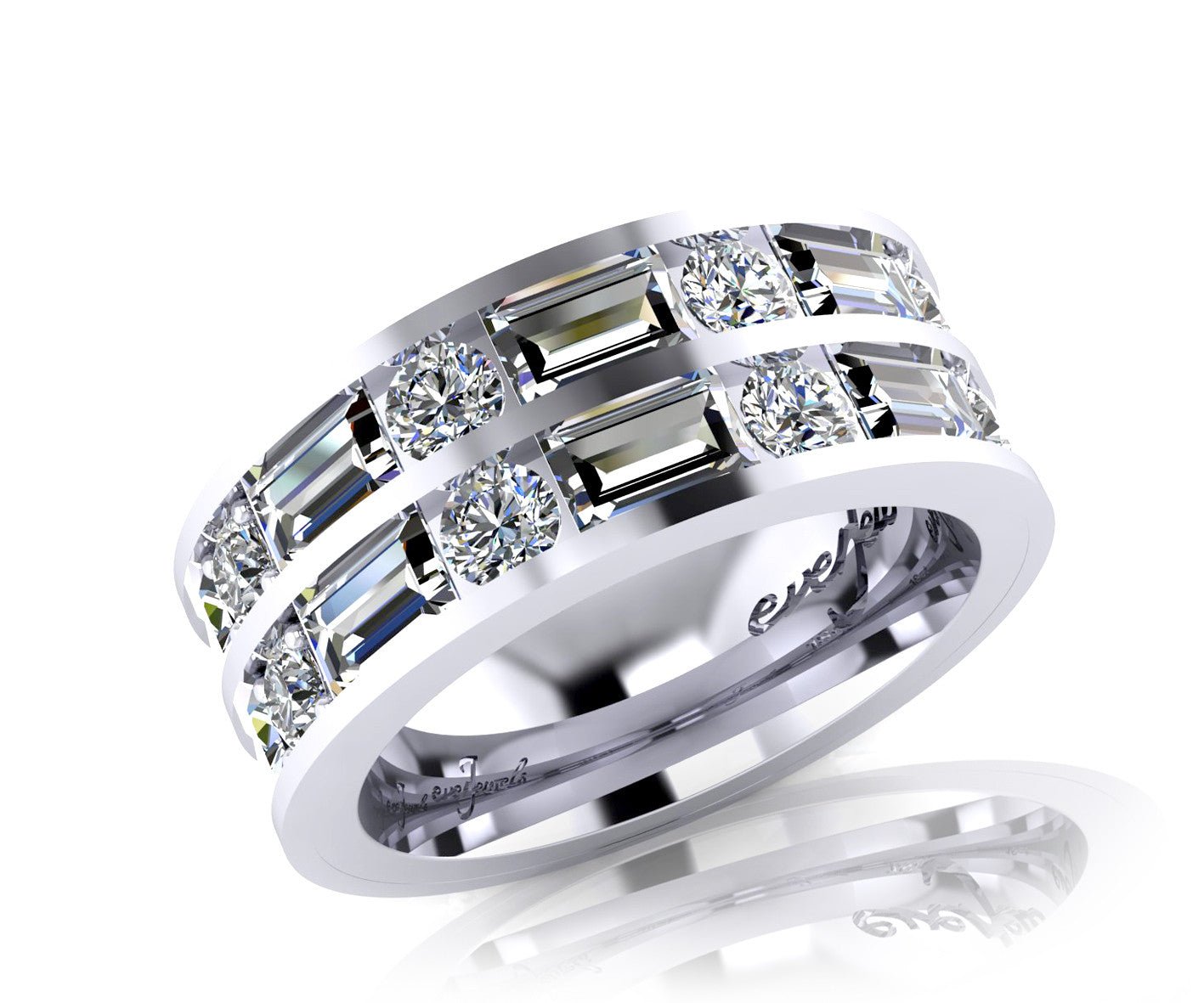 18ct White gold emerald & round brilliant diamond wedding band - ForeverJewels Design Studio 8