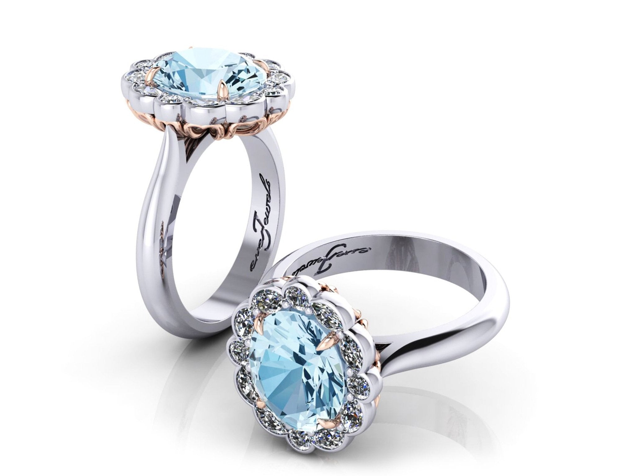 18ct White gold oval aquamarine diamond halo ring - ForeverJewels Design Studio 8