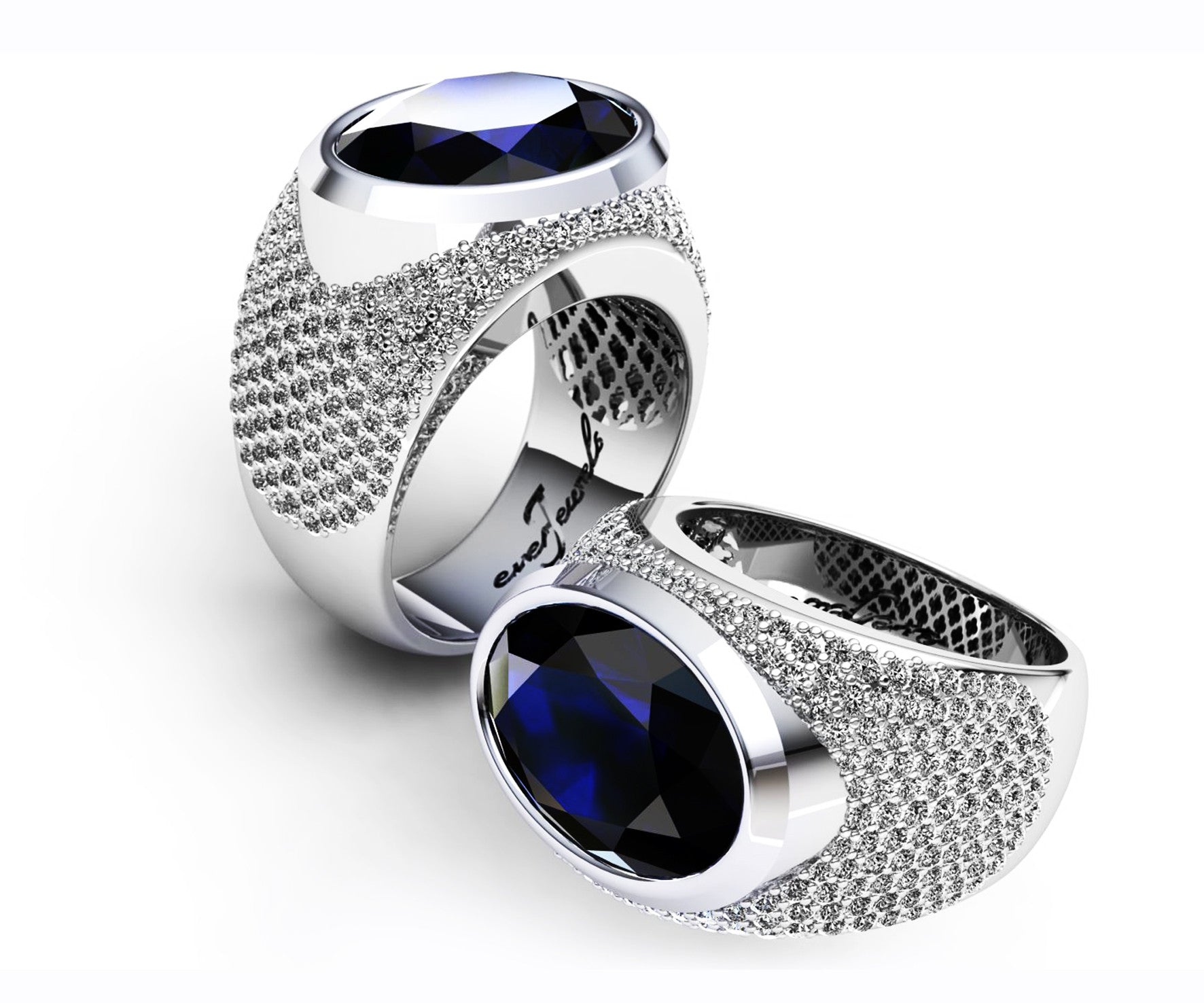 18ct White gold oval cut blue sapphire diamond pave dress ring - ForeverJewels Design Studio 8