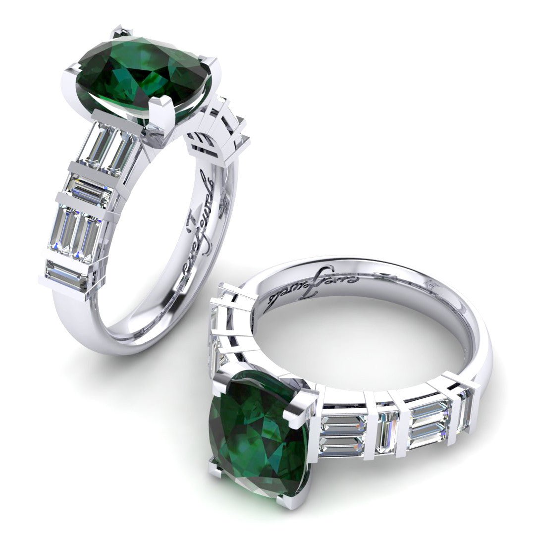 18ct White gold oval emerald ring with baguette diamonds - ForeverJewels Design Studio 8