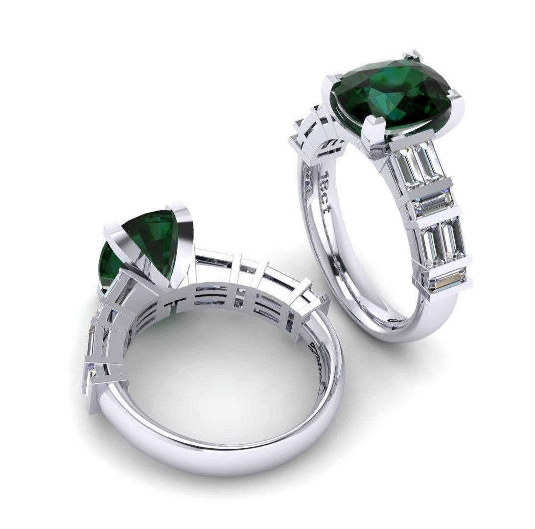 18ct White gold oval emerald ring with baguette diamonds - ForeverJewels Design Studio 8