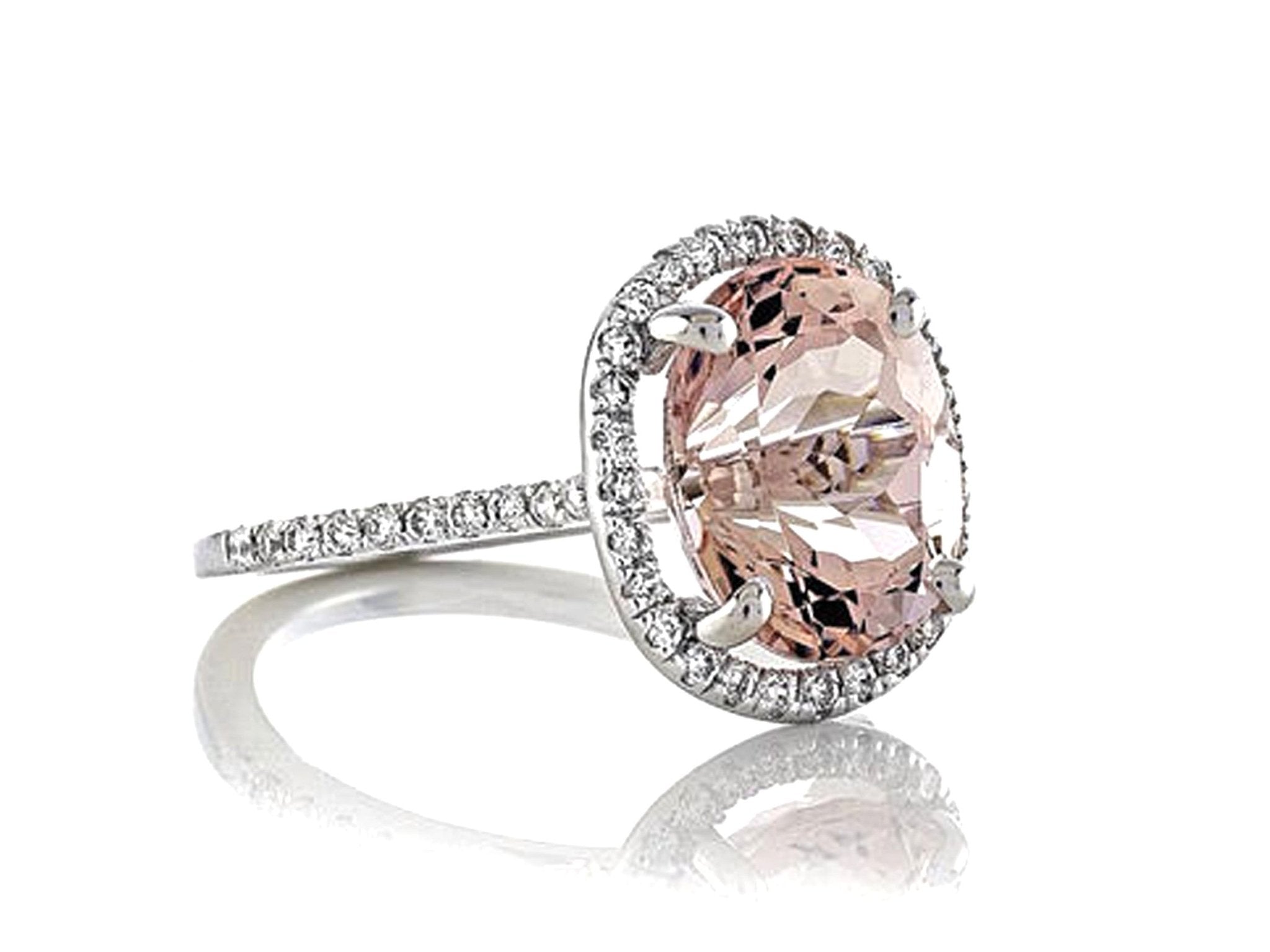 18ct White gold oval pink morganite Diamond halo ring - ForeverJewels Design Studio 8