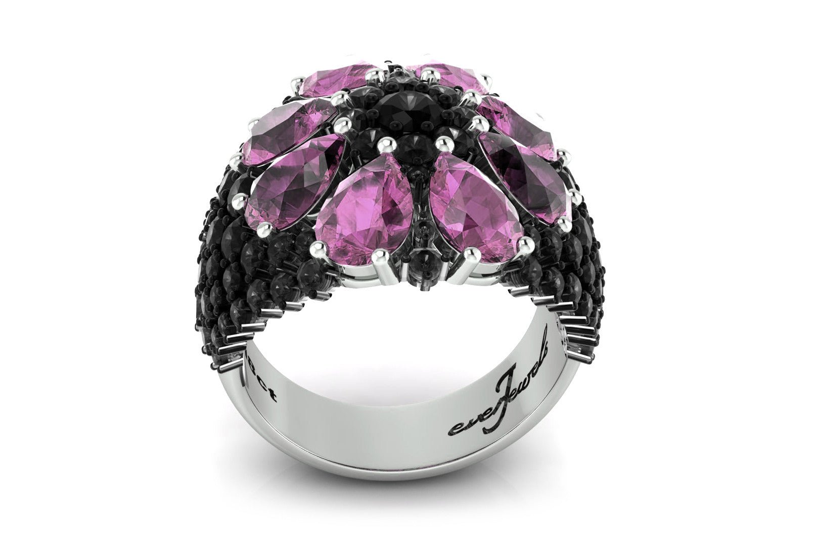 18ct White gold purple amethyst black diamond ring - ForeverJewels Design Studio 8