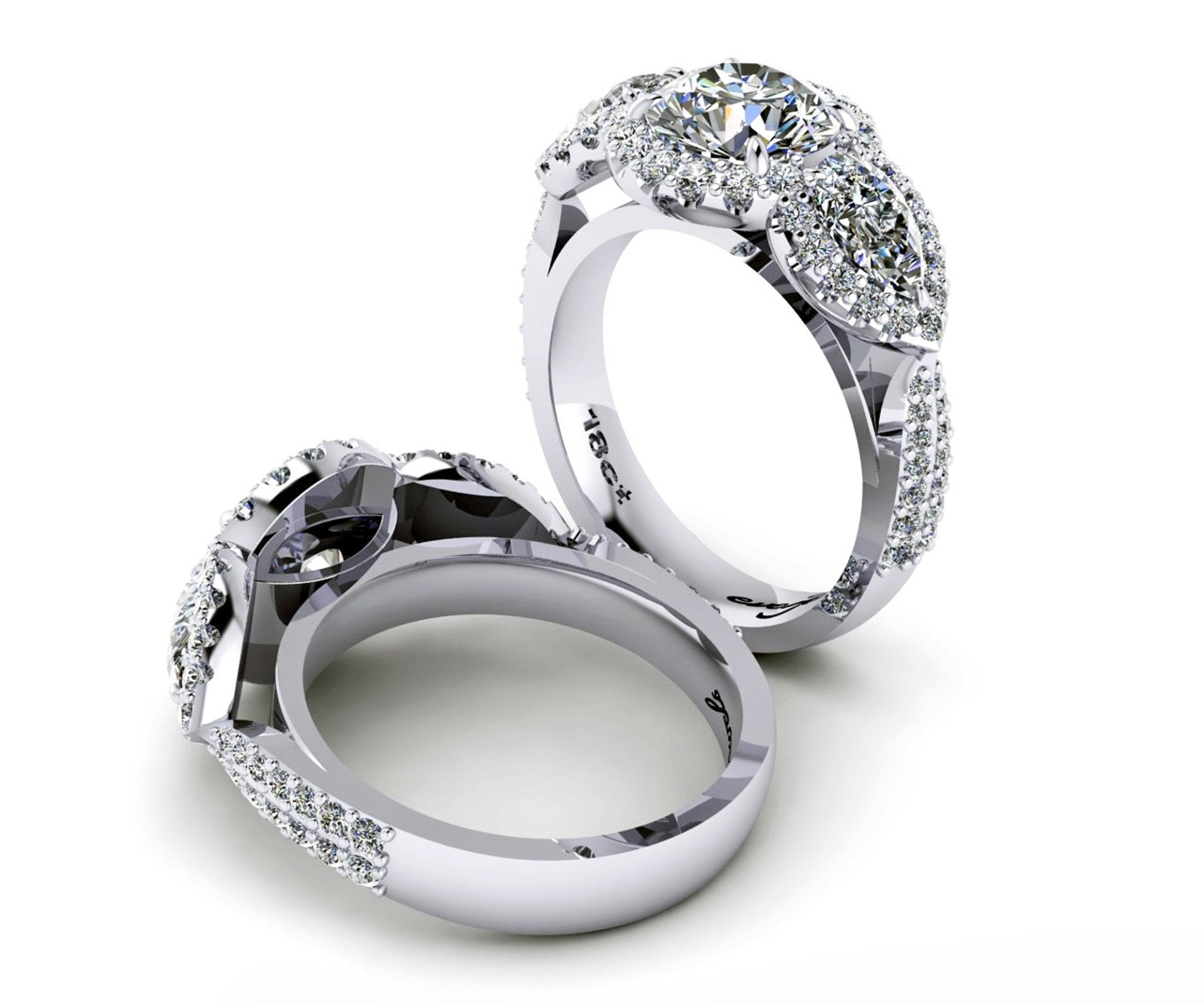 18ct White gold round brilliant and pear cut diamond engagement ring - ForeverJewels Design Studio 8