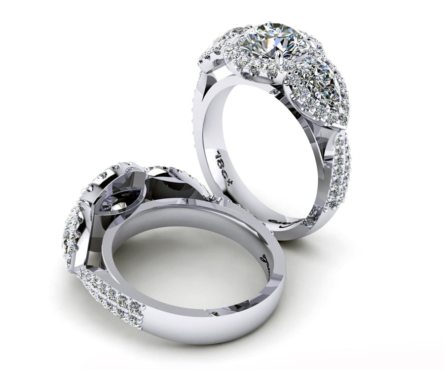 18ct White gold round brilliant and pear cut diamond engagement ring - ForeverJewels Design Studio 8