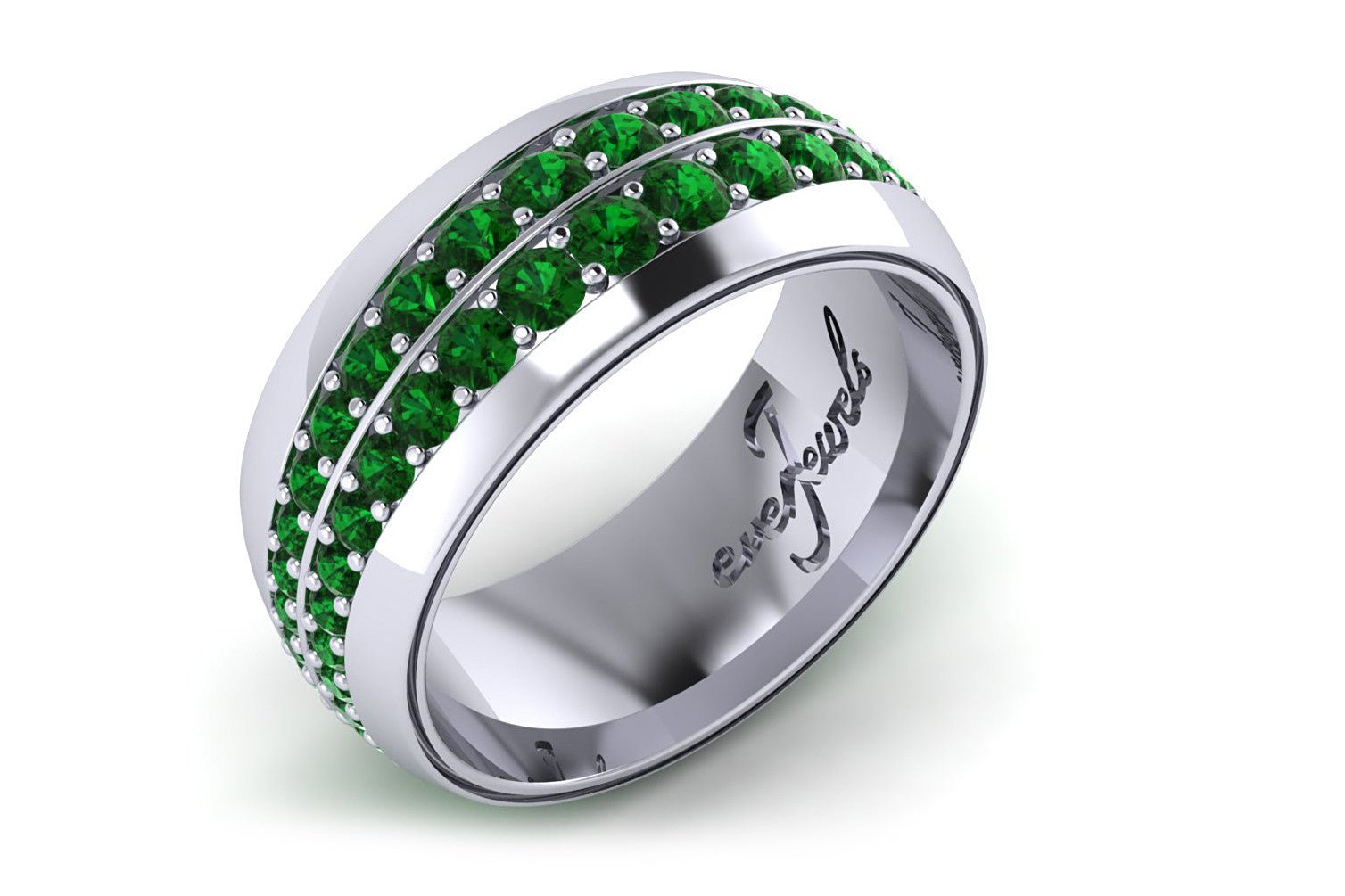 18ct White gold round emerald grain set ring band - ForeverJewels Design Studio 8