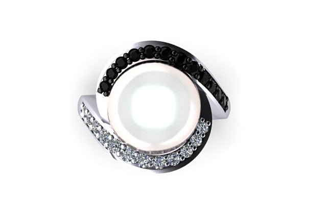18ct White gold south sea pearl dress ring with white and black diamonds - ForeverJewels Design Studio 8