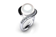 18ct White gold south sea pearl dress ring with white and black diamonds - ForeverJewels Design Studio 8