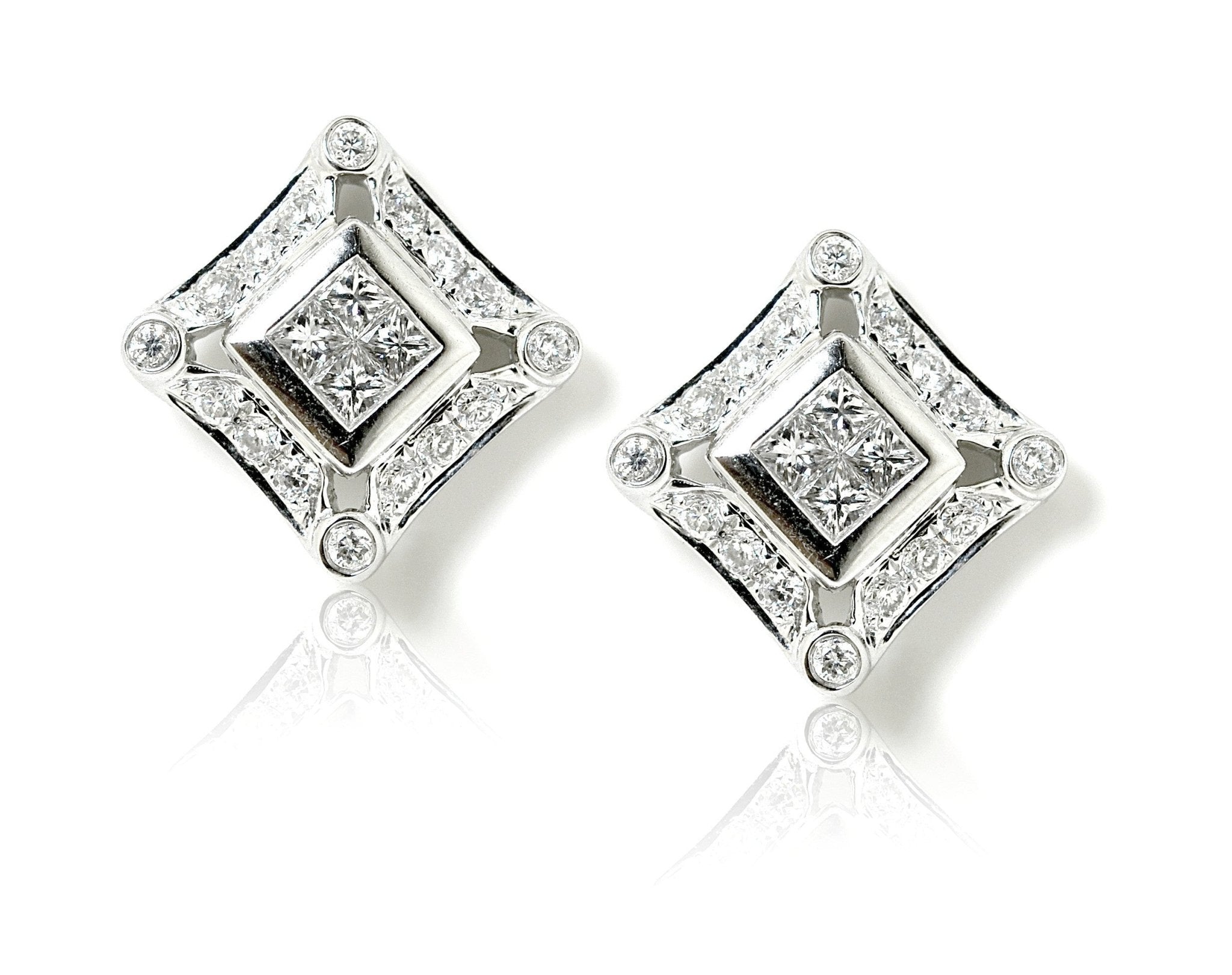 18ct white gold square diamond earring studs - ForeverJewels Design Studio 8