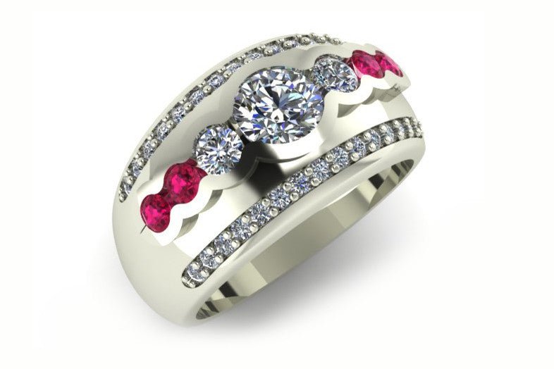 18ct White gold three diamond dress ring with pink sapphires - ForeverJewels Design Studio 8