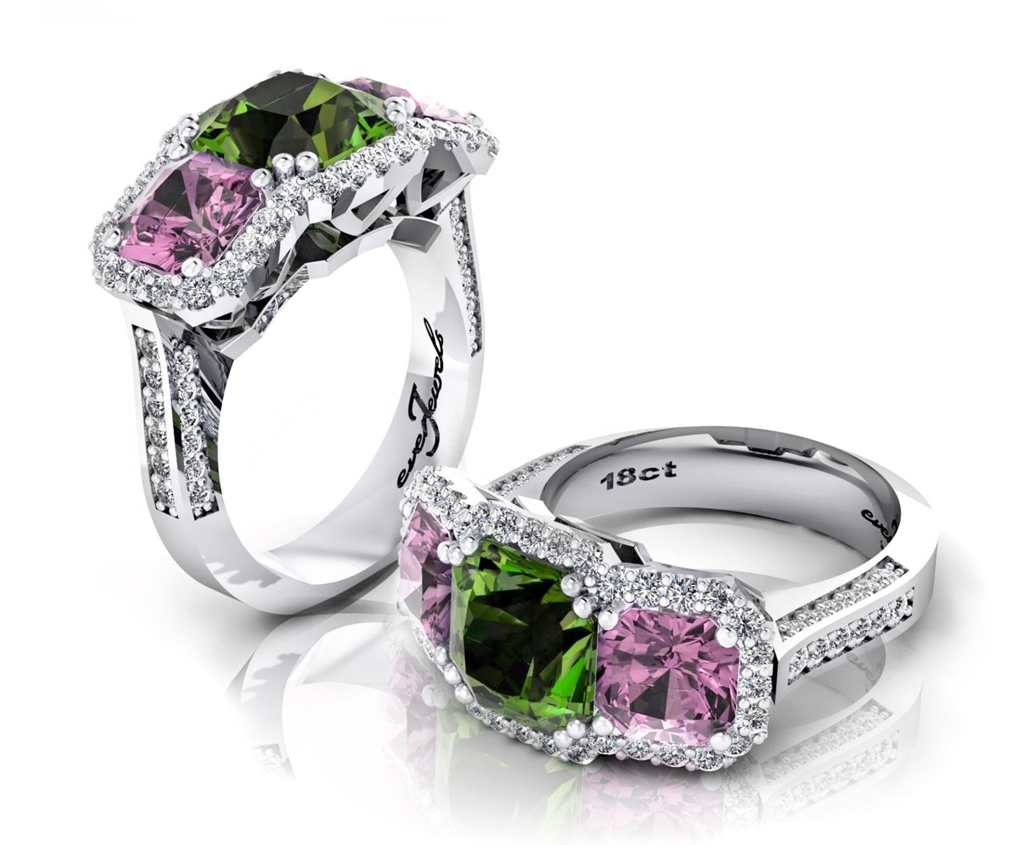 18ct White gold tourmaline and spinel dress ring with a halo of diamonds - ForeverJewels Design Studio 8