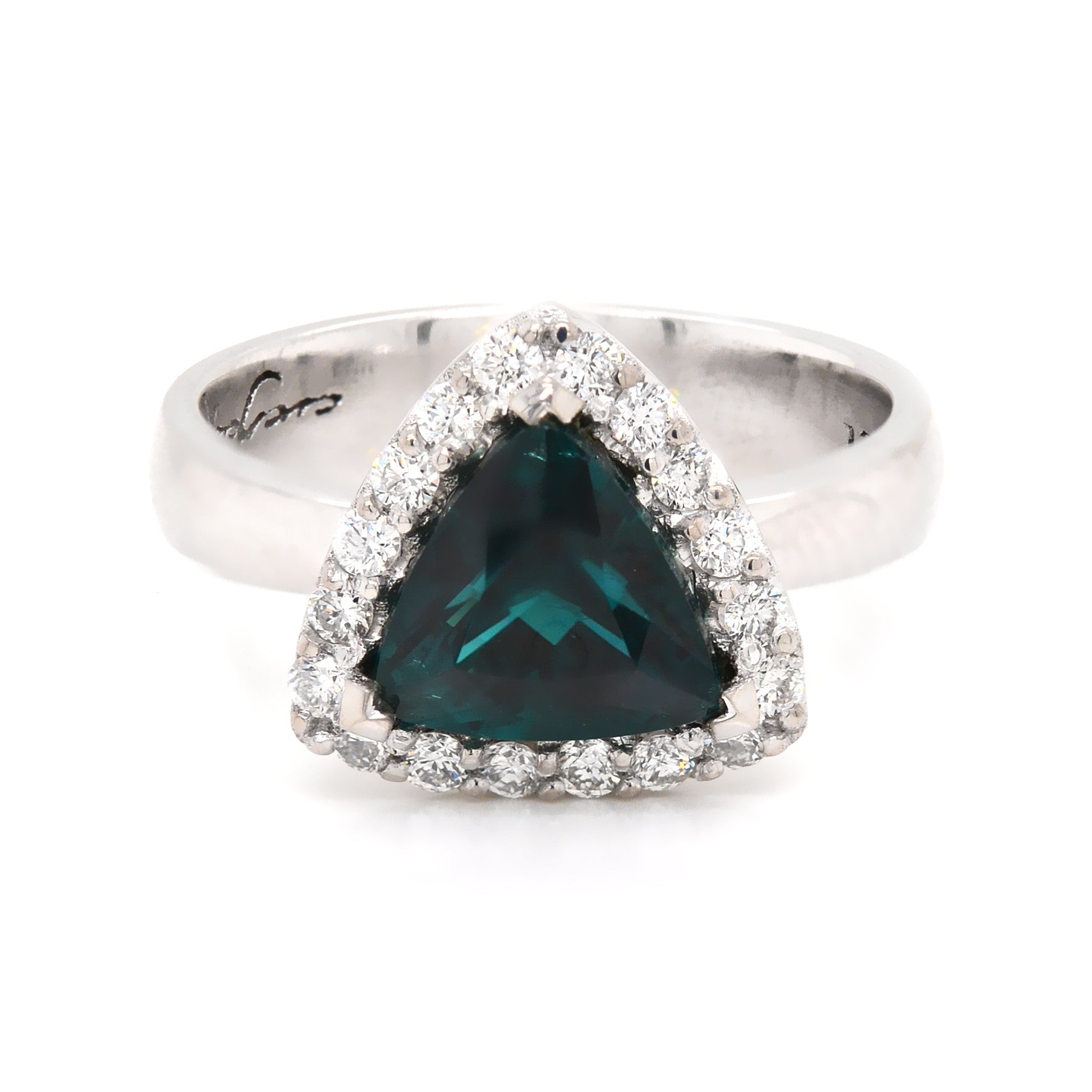 18ct White gold trillion cut green tourmaline diamond ring - ForeverJewels Design Studio 8