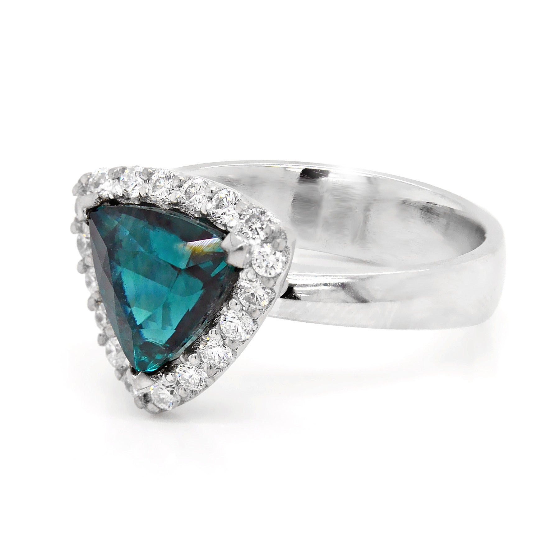 18ct White gold trillion cut green tourmaline diamond ring - ForeverJewels Design Studio 8