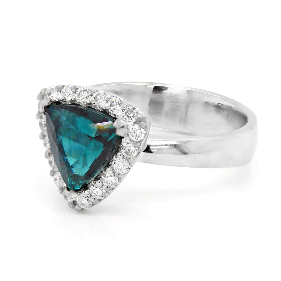 18ct White gold trillion cut green tourmaline diamond ring - ForeverJewels Design Studio 8