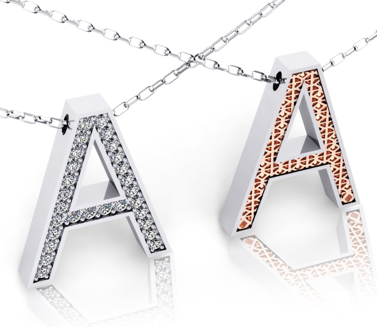18ct White & rose gold letter pendant with pave set diamonds - ForeverJewels Design Studio 8